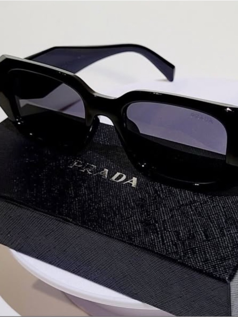 Prada Black Gloss Rectangular Sunglasses for Men - Picture 2 of 4